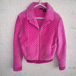 Women's G Factor Quilted Collared Jacket Pink Waist Length Zipper Pockets Sz L